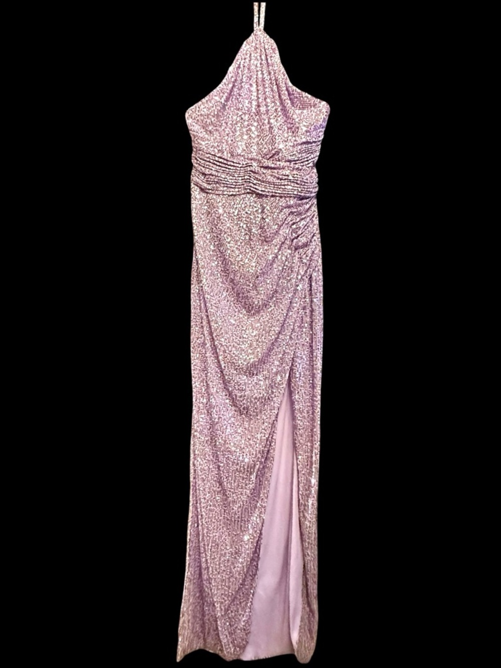 Mac Duggal 27128 Lilac Sequin Stretch Halter Dress Formal NWT